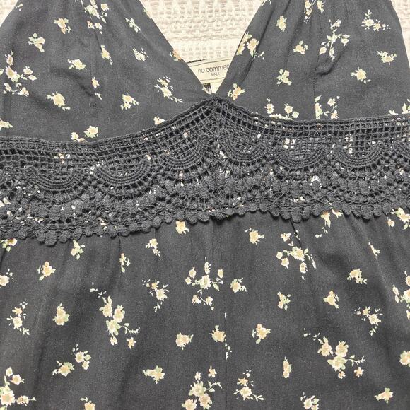 No Comment Black Floral Romper Lace Trim Summer Outfit Size L (Runs Small) - Picture 5 of 8